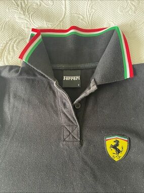 Ferrari Black Polo with Tricolor Collar and Yellow Shield